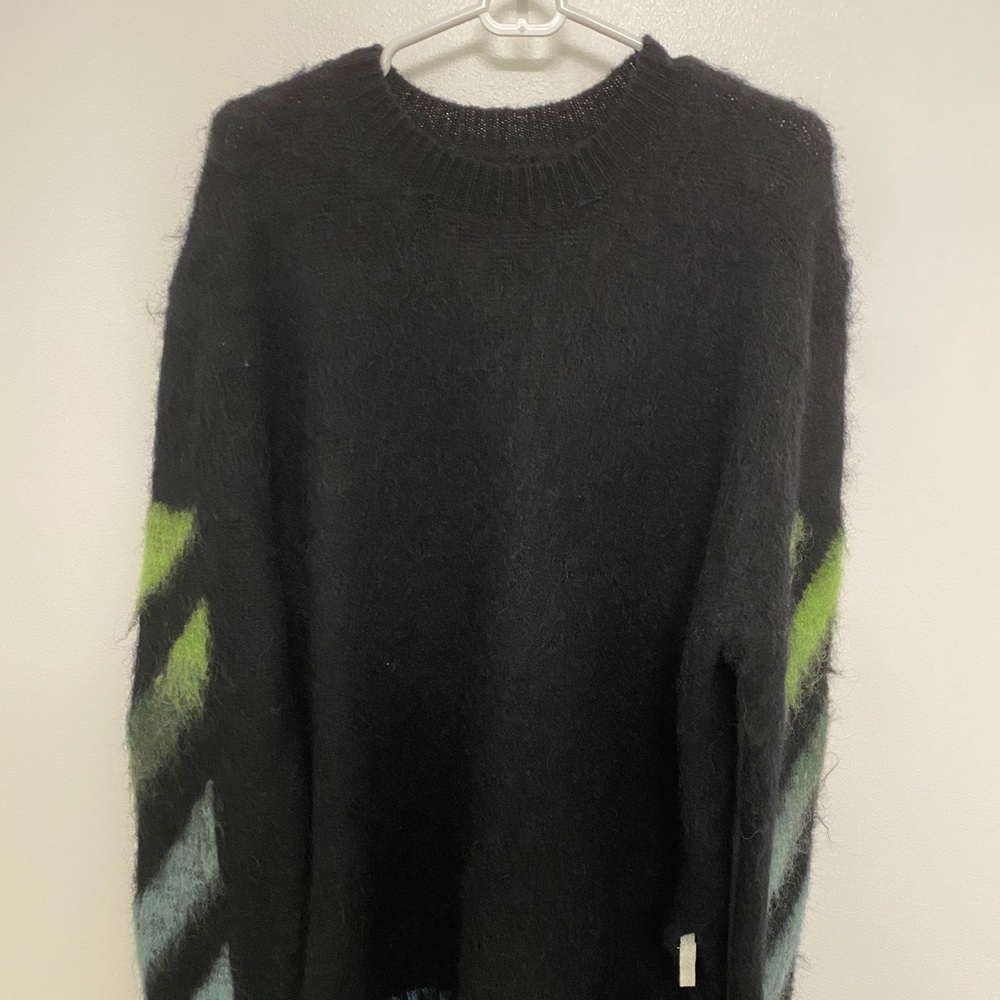 Off-White Black and Green Mohair Diag Crewneck